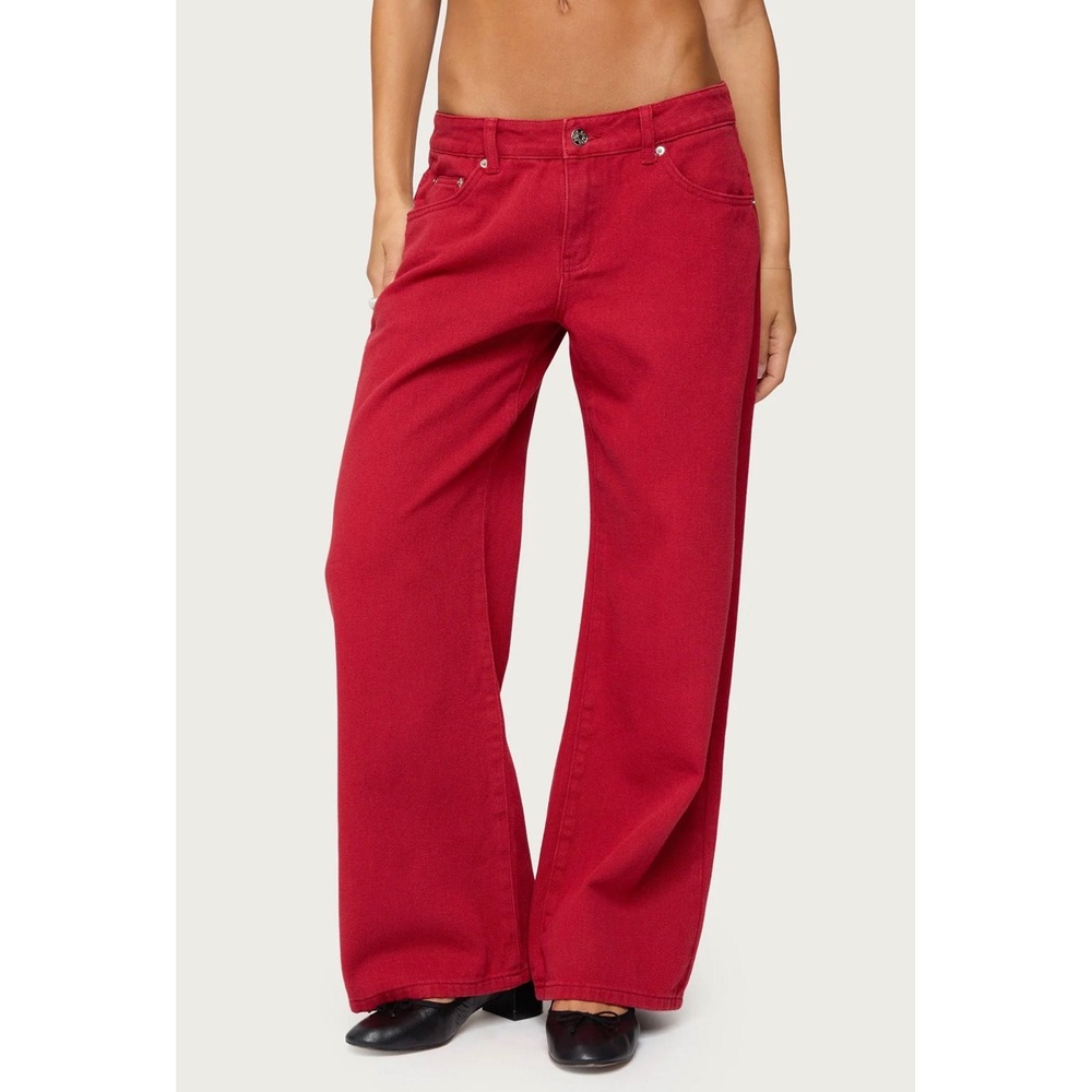 Edikted Roman Low Rise Baggy Jeans Burgundy Medium